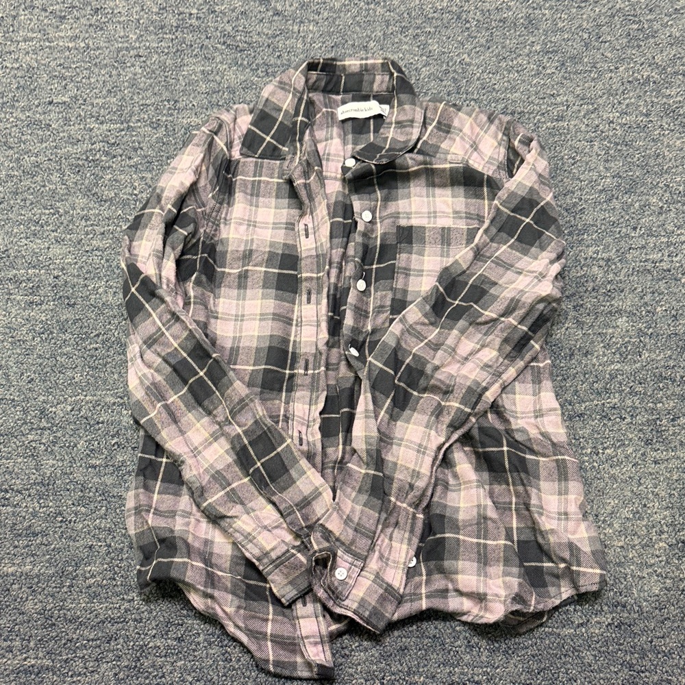 Abercrombie, kids, youth, girls Plaid Button-Up Shirt - Pink & Gray 11/12